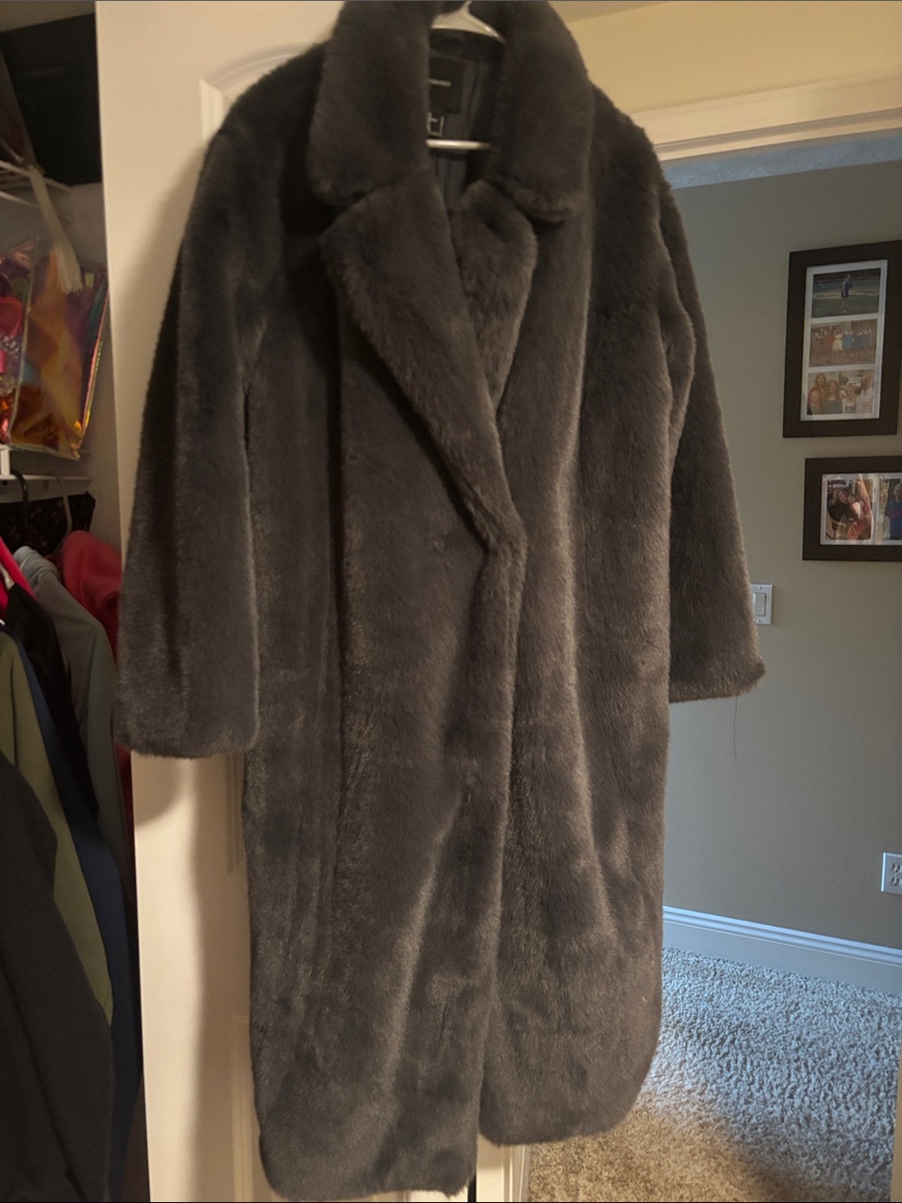 Forever 21 Dark Gray Faux Fur Long Coat